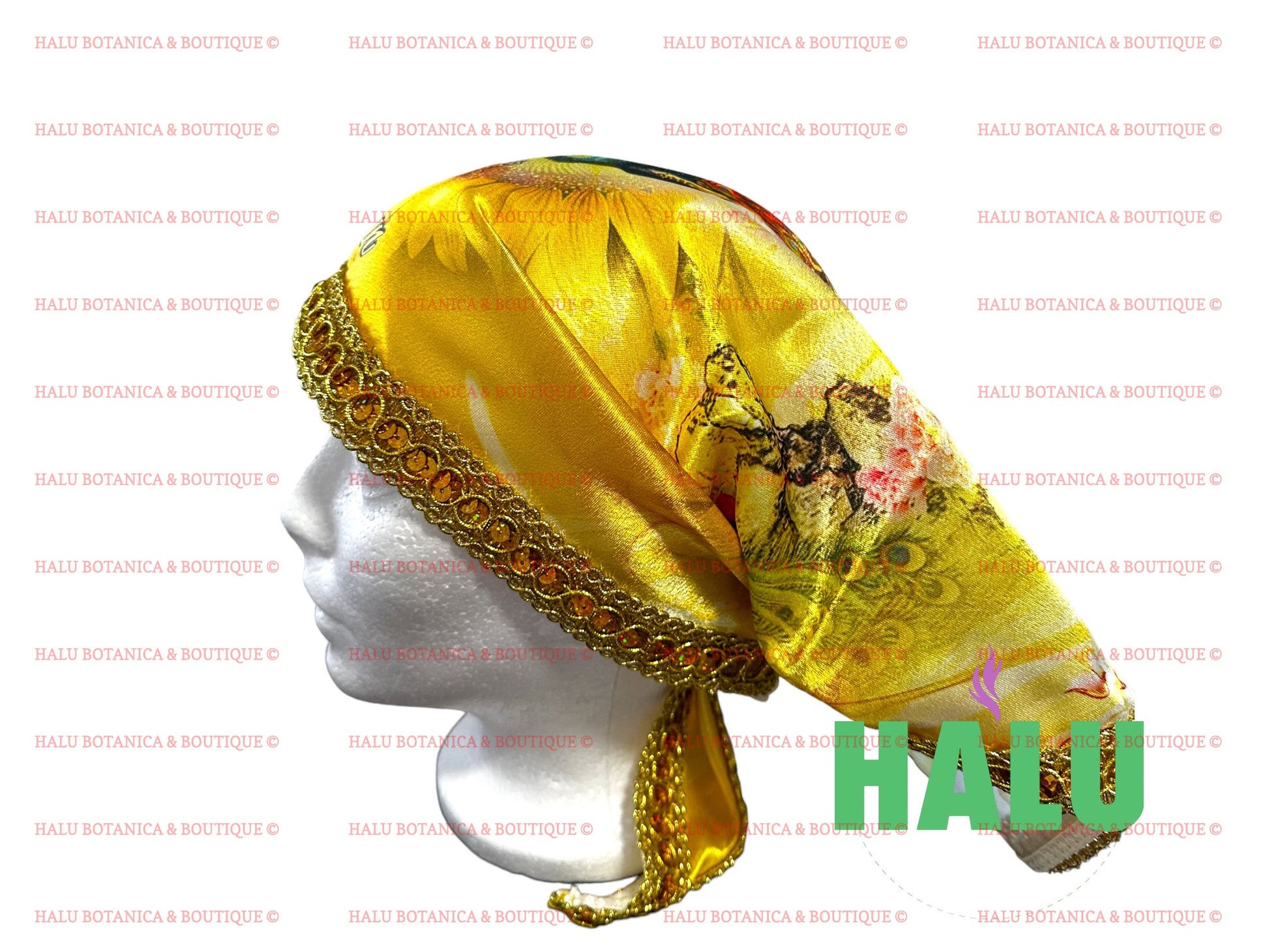 Quilla De Oshun Pavo Real en Satin/ Ochun Satin Peacock Bandana/ Santeria