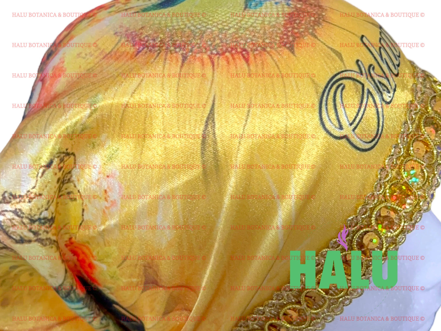 Quilla De Oshun Pavo Real en Satin/ Ochun Satin Peacock Bandana/ Santeria