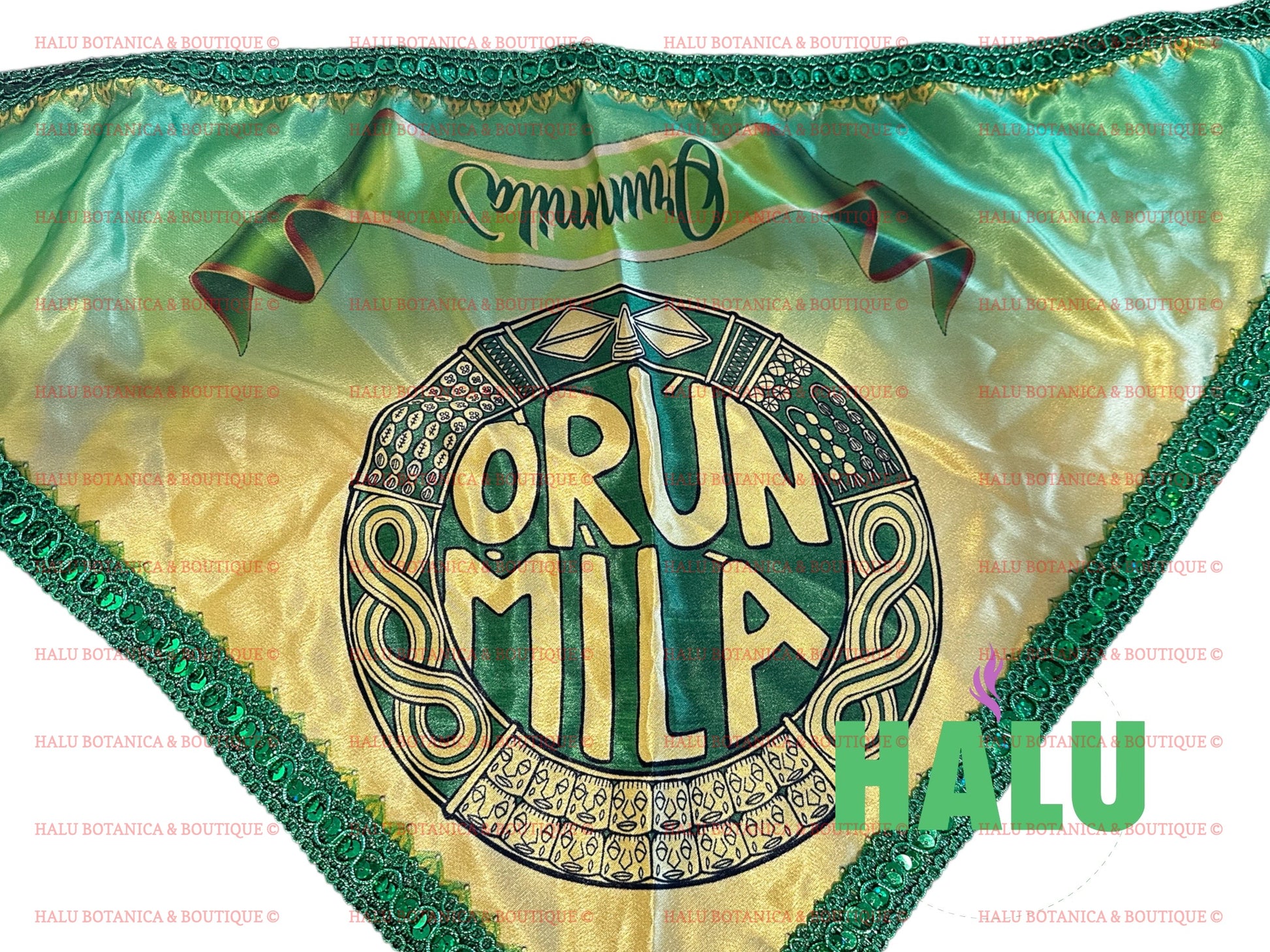 Quilla De Orunmila en Satin/ Orunmila Satin Bandana/ Santeria