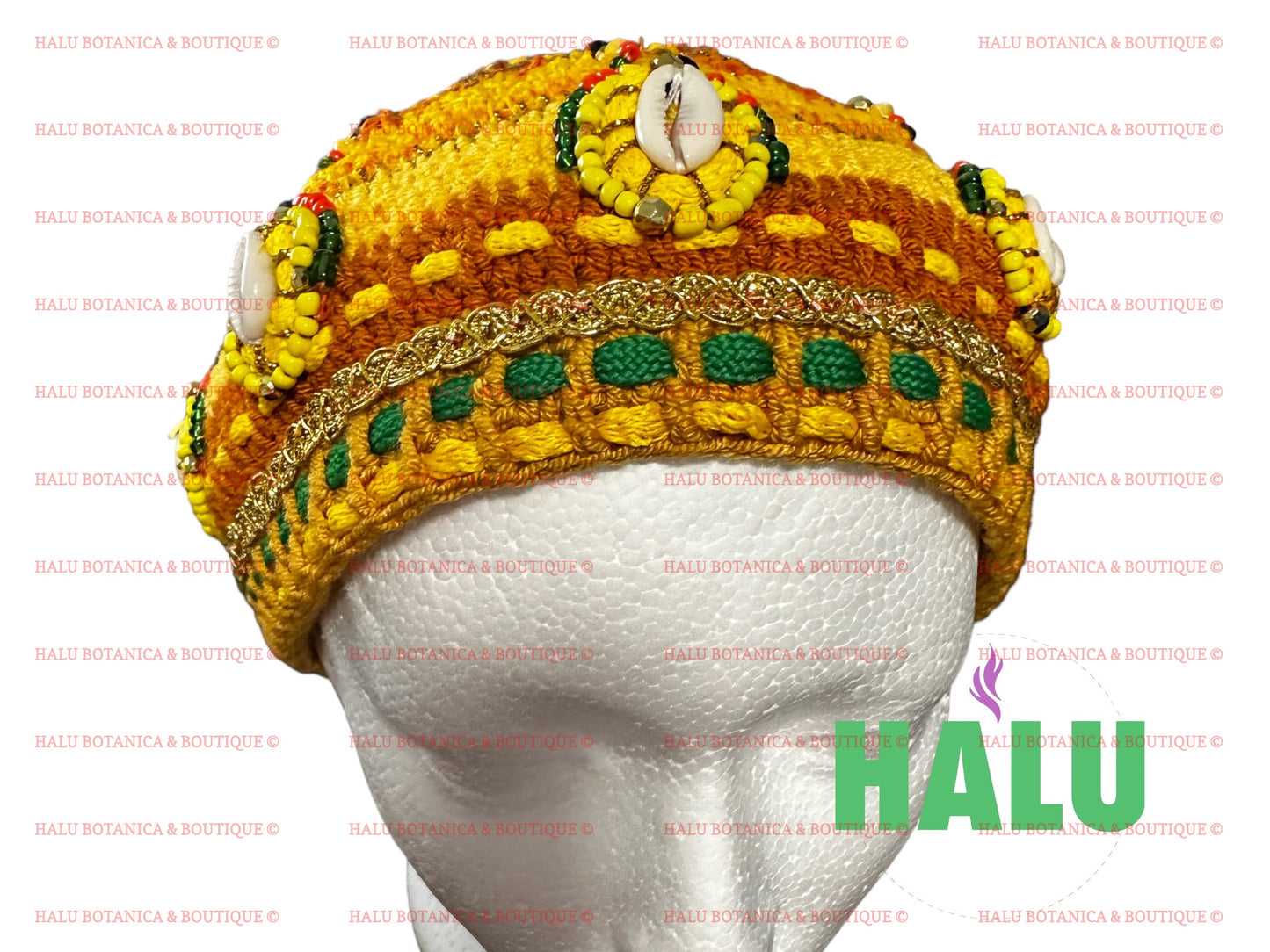 Knitted Oshun Ibukole Hat/ Gorro Oshun Ibukole Tejido / Santeria Osha