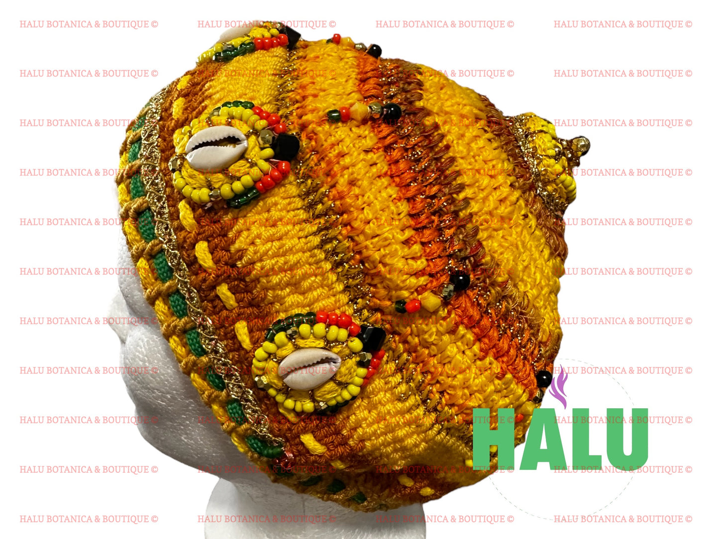 Knitted Oshun Ibukole Hat/ Gorro Oshun Ibukole Tejido / Santeria Osha