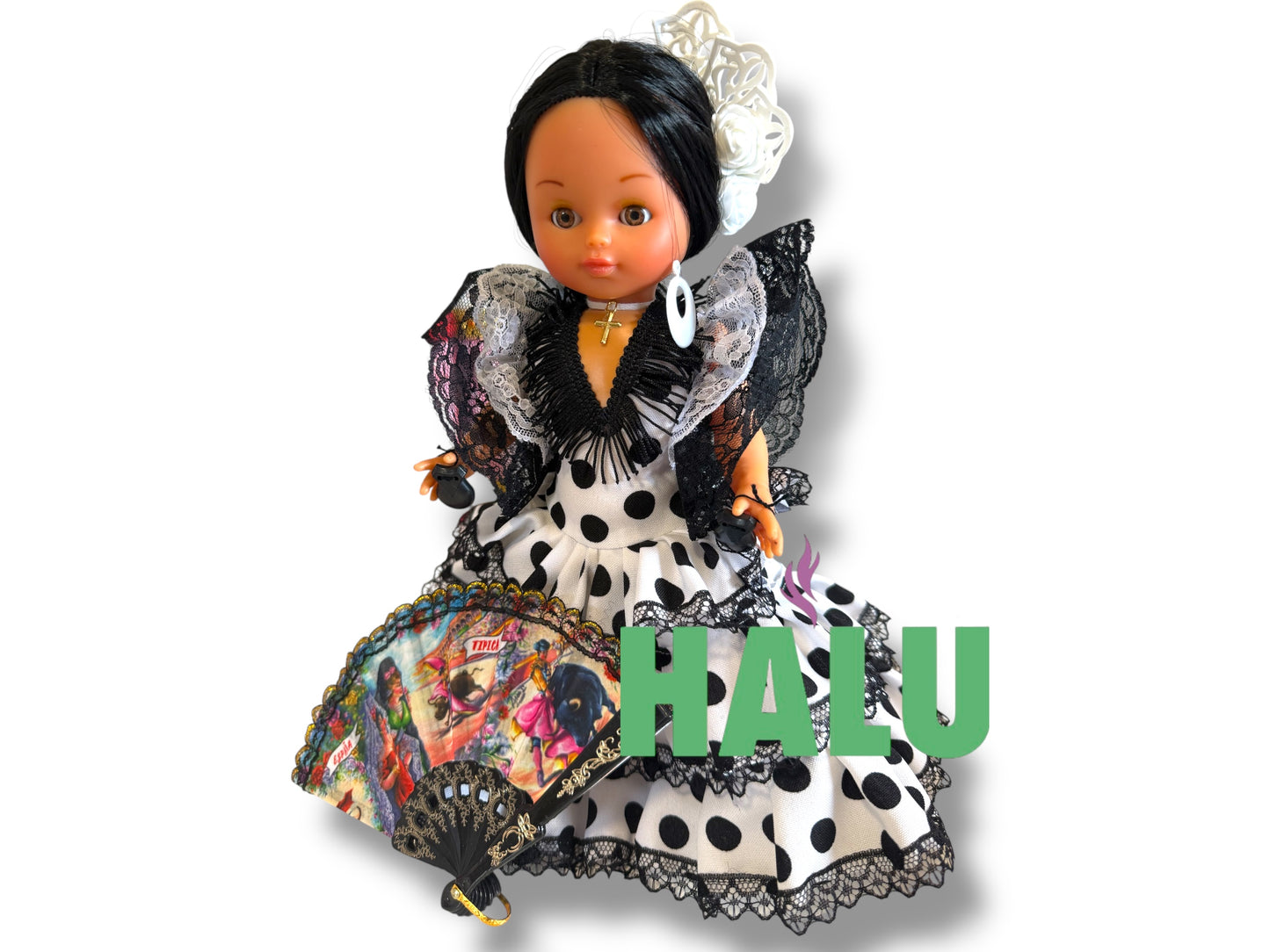 12” Muñeca Religiosa Gitana con Abanico/ Gypsy Religious Doll with Fan/ Santeria/ Espiritismo