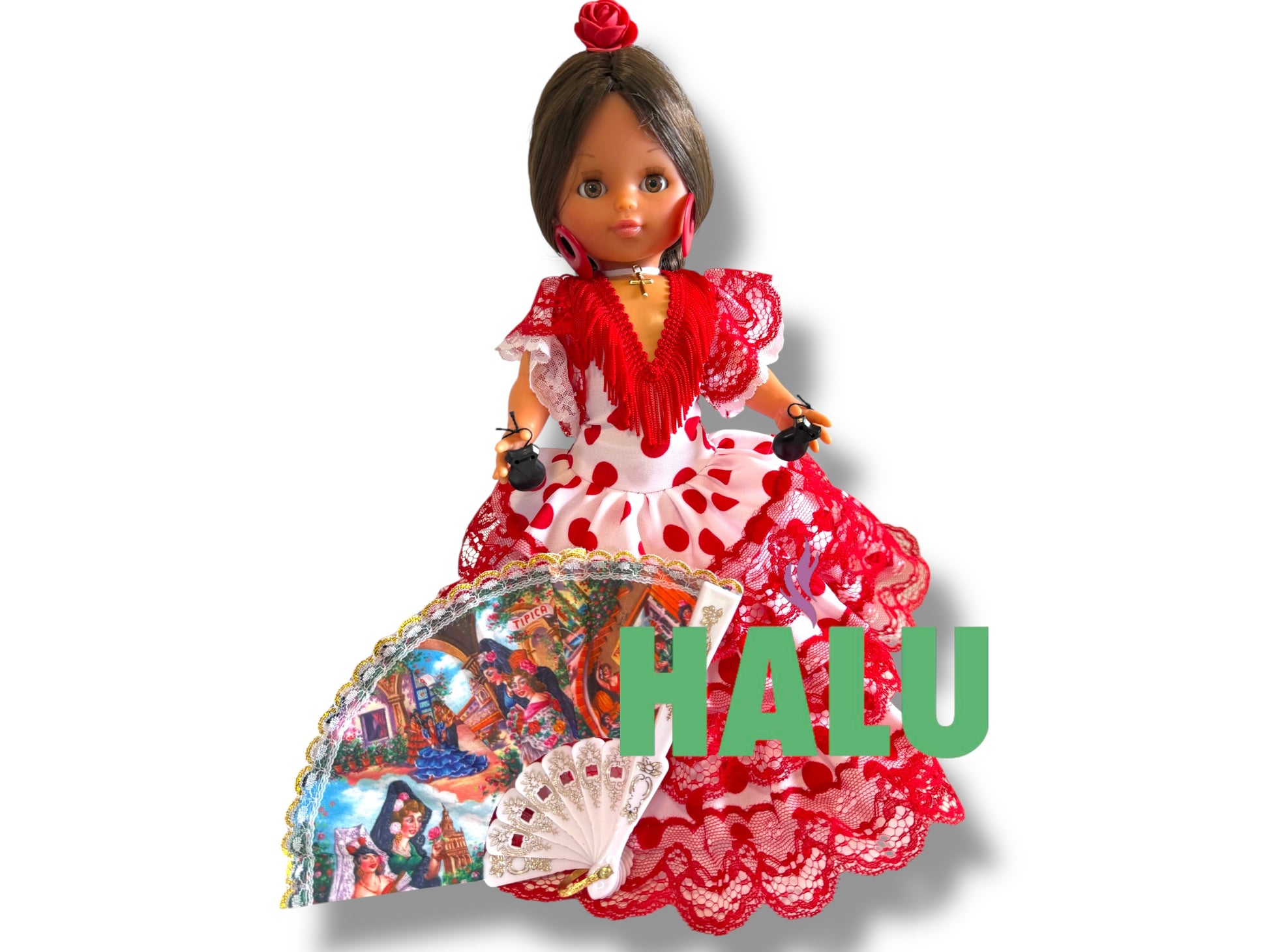 12” Muñeca Religiosa Gitana con Abanico/ Gypsy Religious Doll with Fan/ Santeria/ Espiritismo