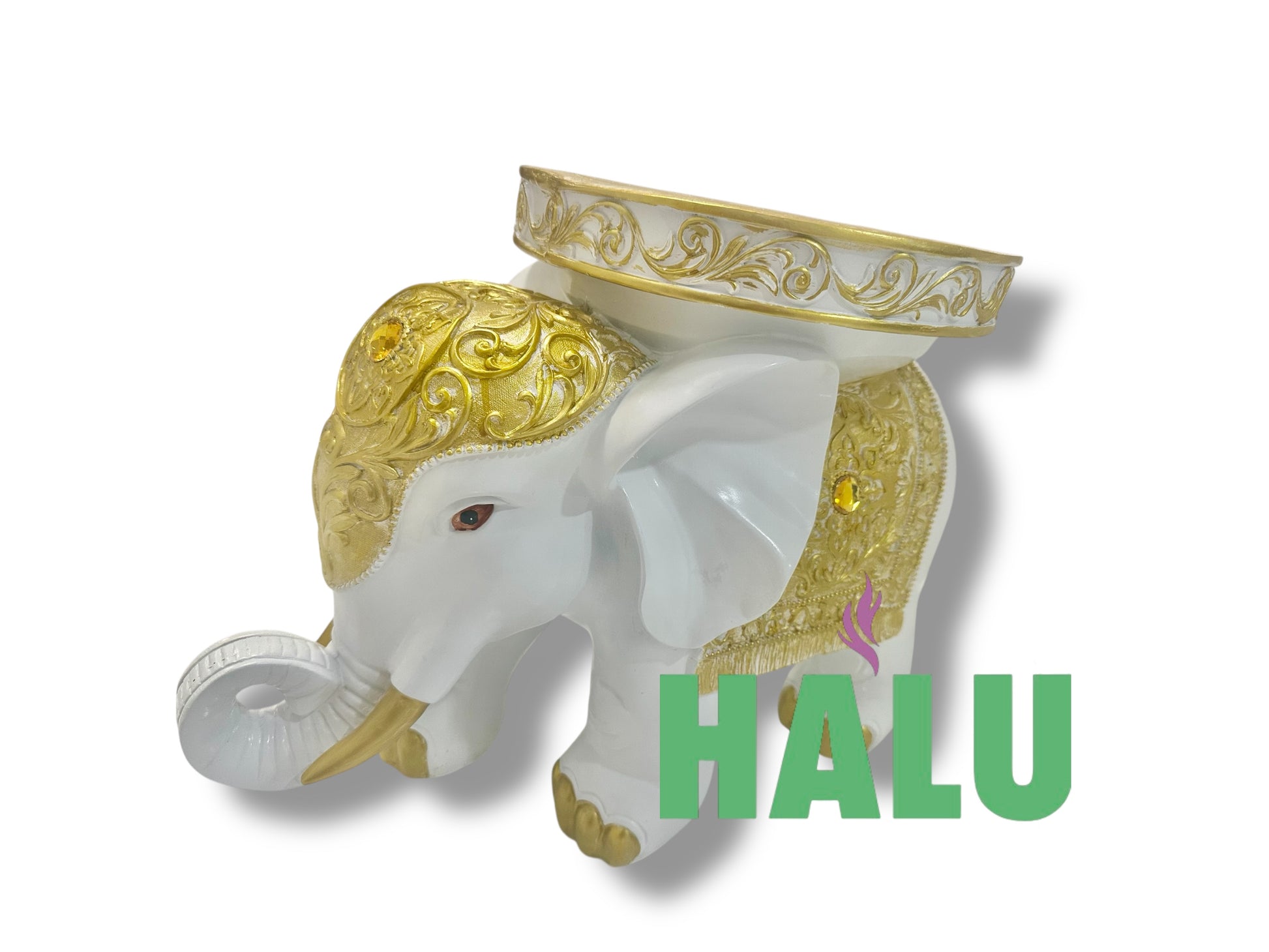 Base de Resina Elefante Blanco Dorado/ Elephant Table for Orula/ Santeria
