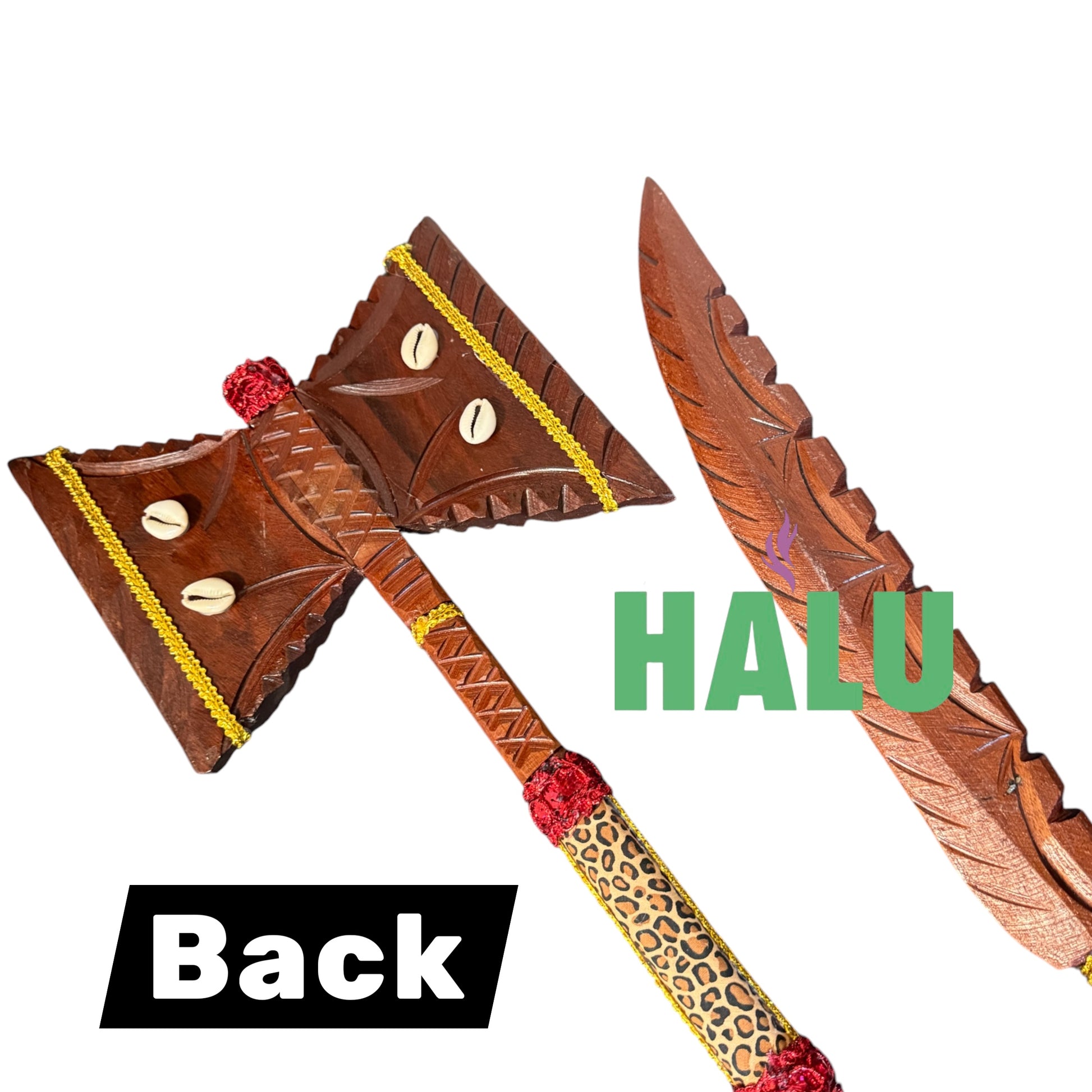 Shango Wood Axe & Sword/Hacha y Espada Set Madera/ Santeria IFA