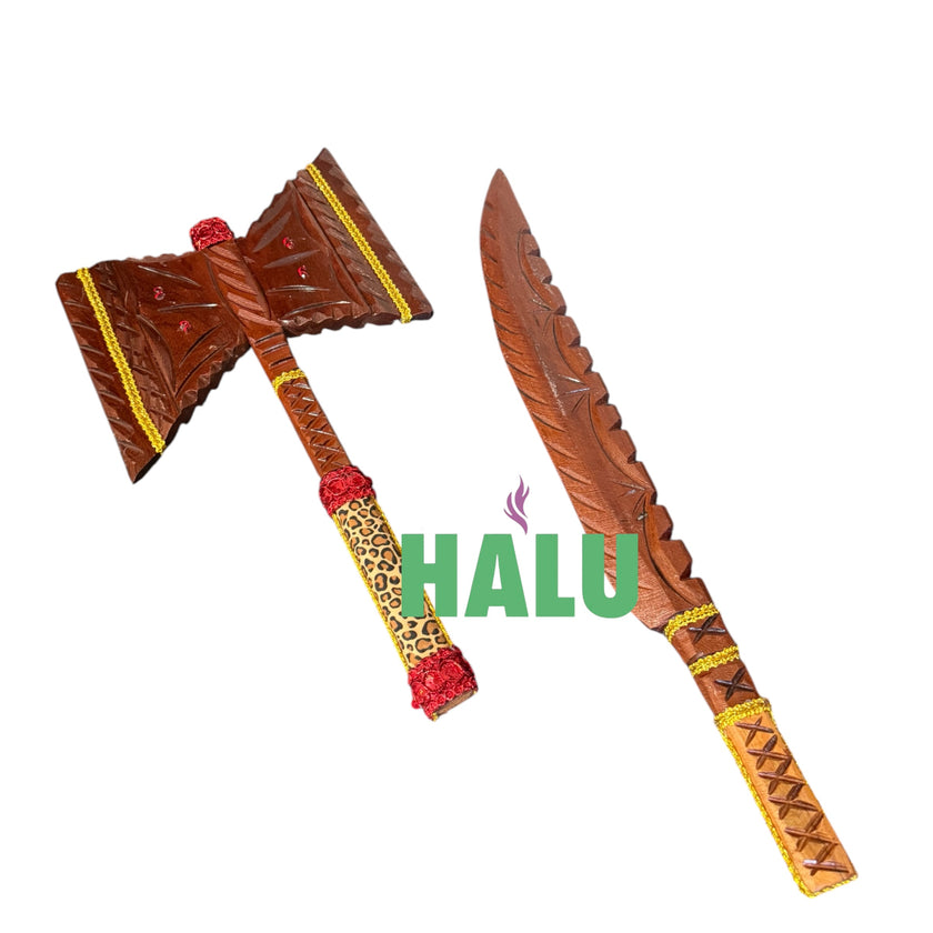 Shango Wood Axe & Sword/Hacha y Espada Set Madera/ Santeria IFA