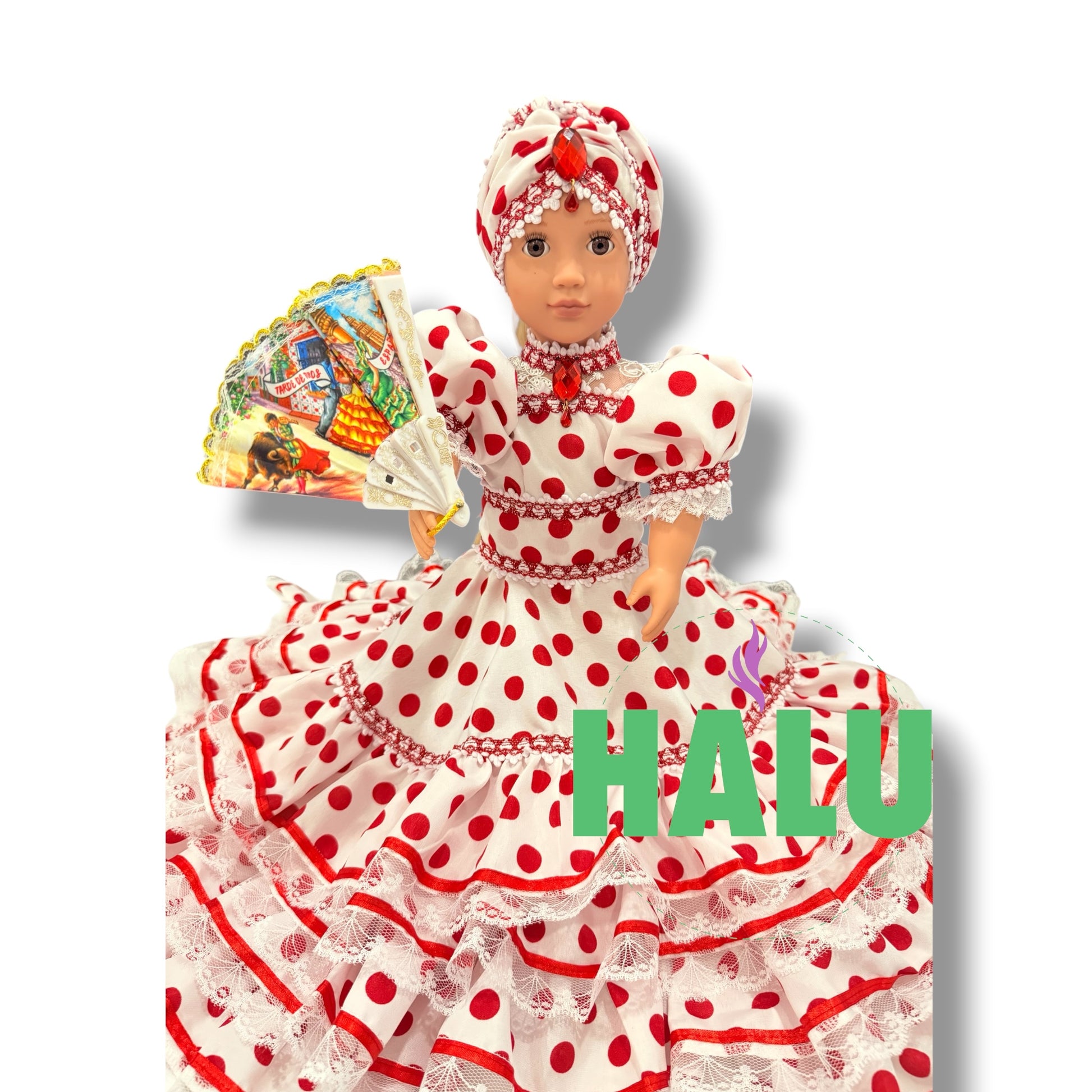18” Muñeca Religiosa Gitana con Abanico/ Gypsy Religious Doll with Fan/ Santeria