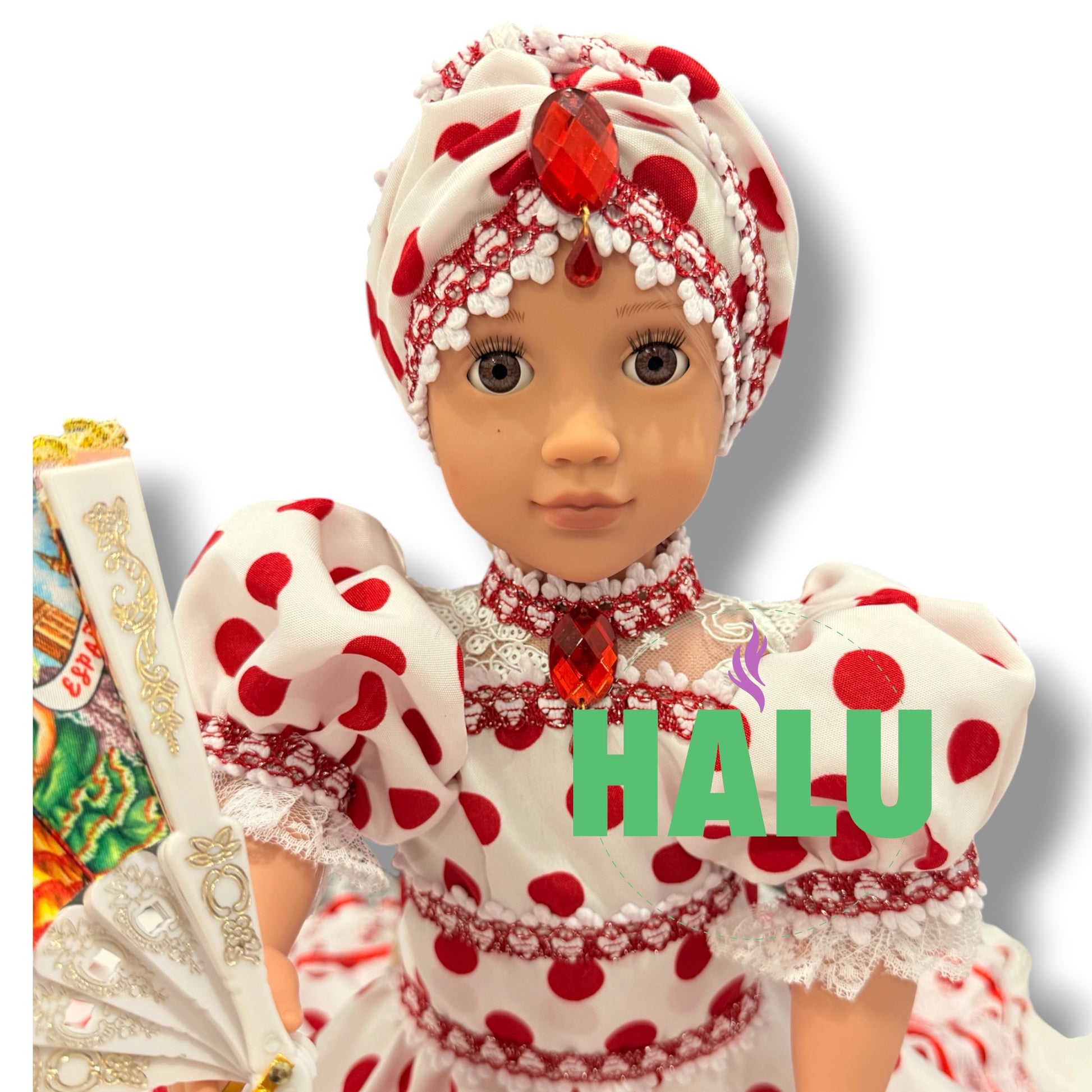 18” Muñeca Religiosa Gitana con Abanico/ Gypsy Religious Doll with Fan/ Santeria