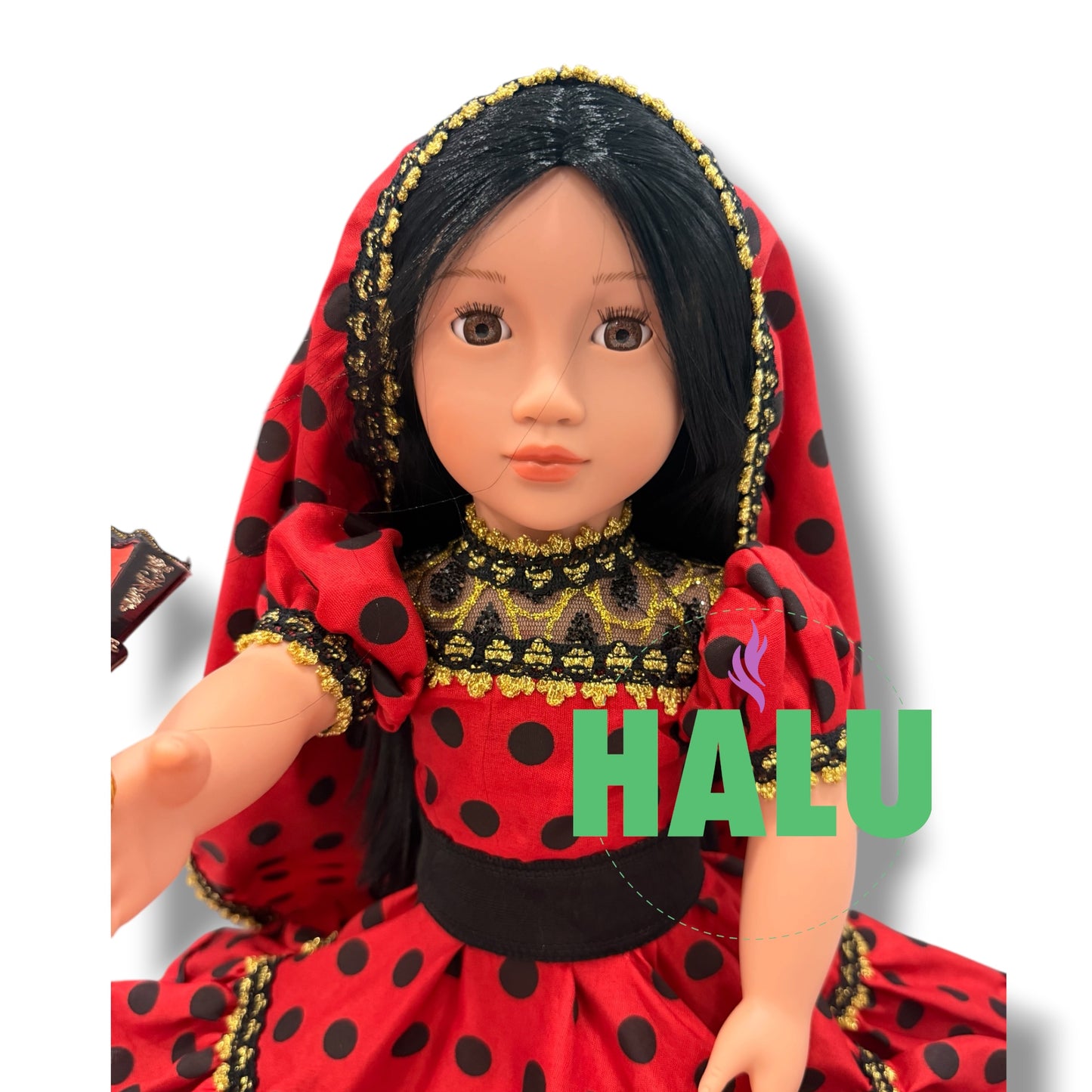 18” Muñeca Religiosa Gitana con Abanico/ Gypsy Religious Doll with Hand Fan