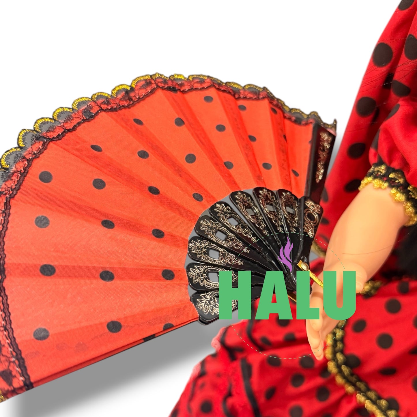18” Muñeca Religiosa Gitana con Abanico/ Gypsy Religious Doll with Hand Fan