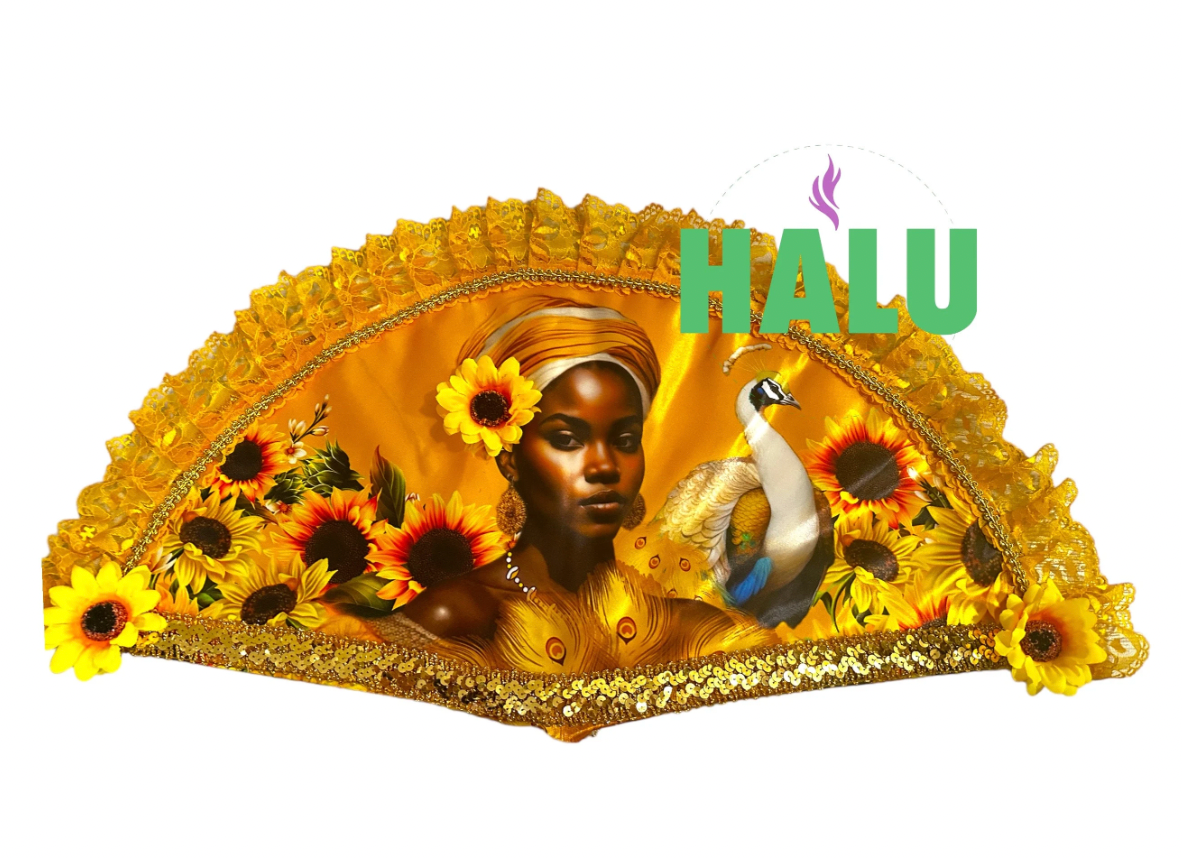 Abanico Oshun Decorado/ Ochun Handmade Fan/ Santeria