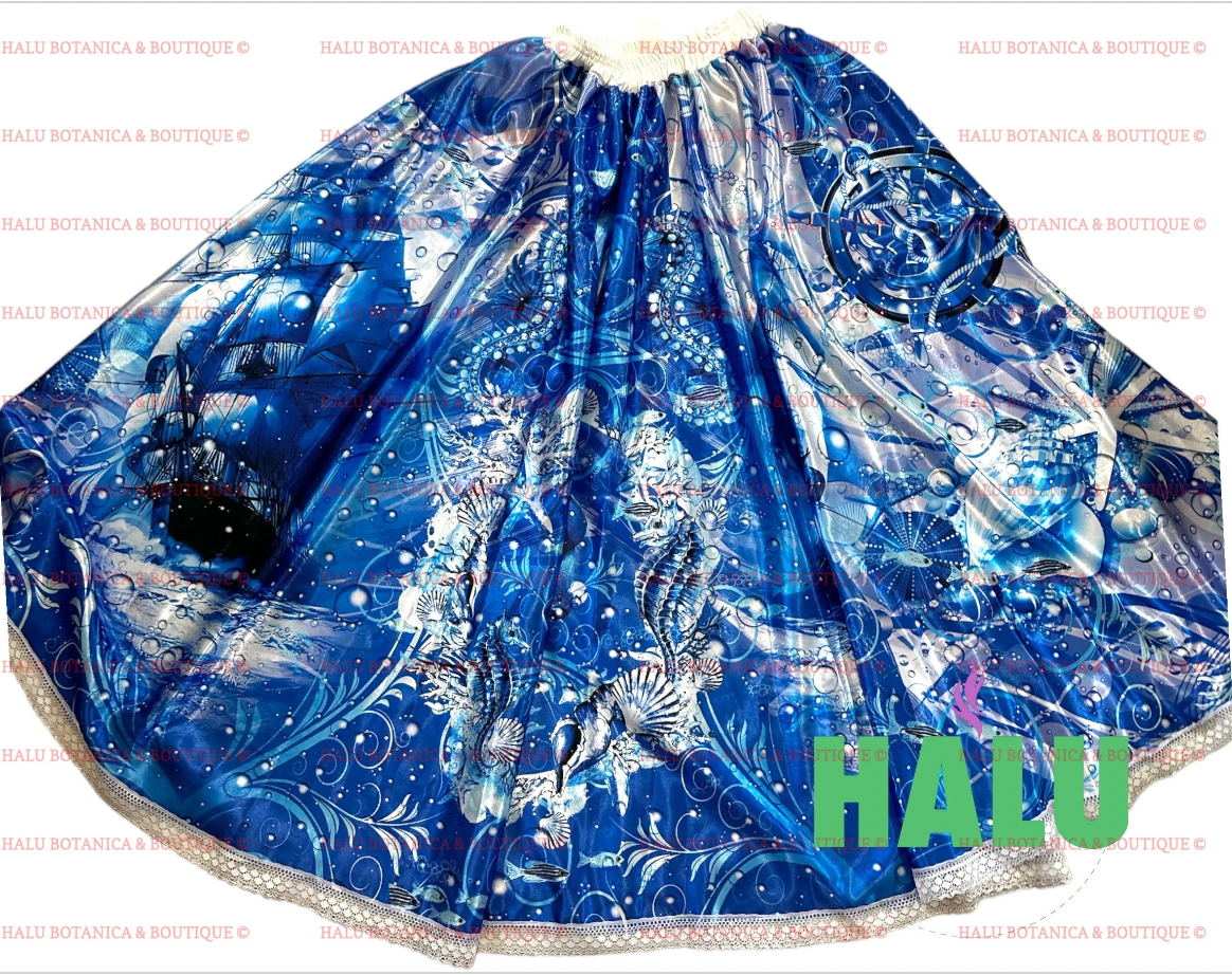 Saya estampada Yemaya Satin/ Stamped Yemaya Skirt/ Beautiful Skirt for Santeria/ Yemaya