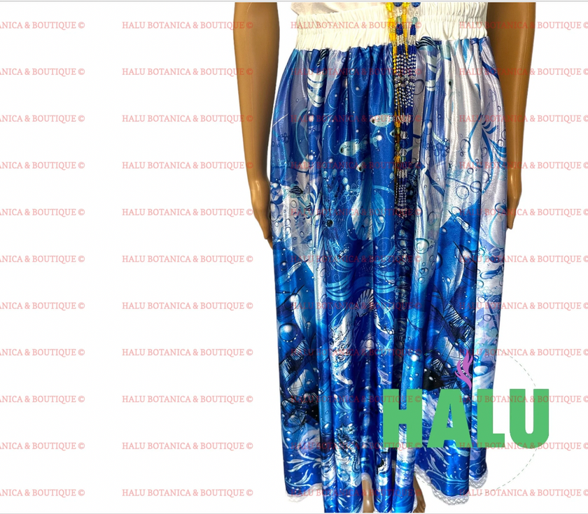 Saya estampada Yemaya Satin/ Stamped Yemaya Skirt/ Beautiful Skirt for Santeria/ Yemaya