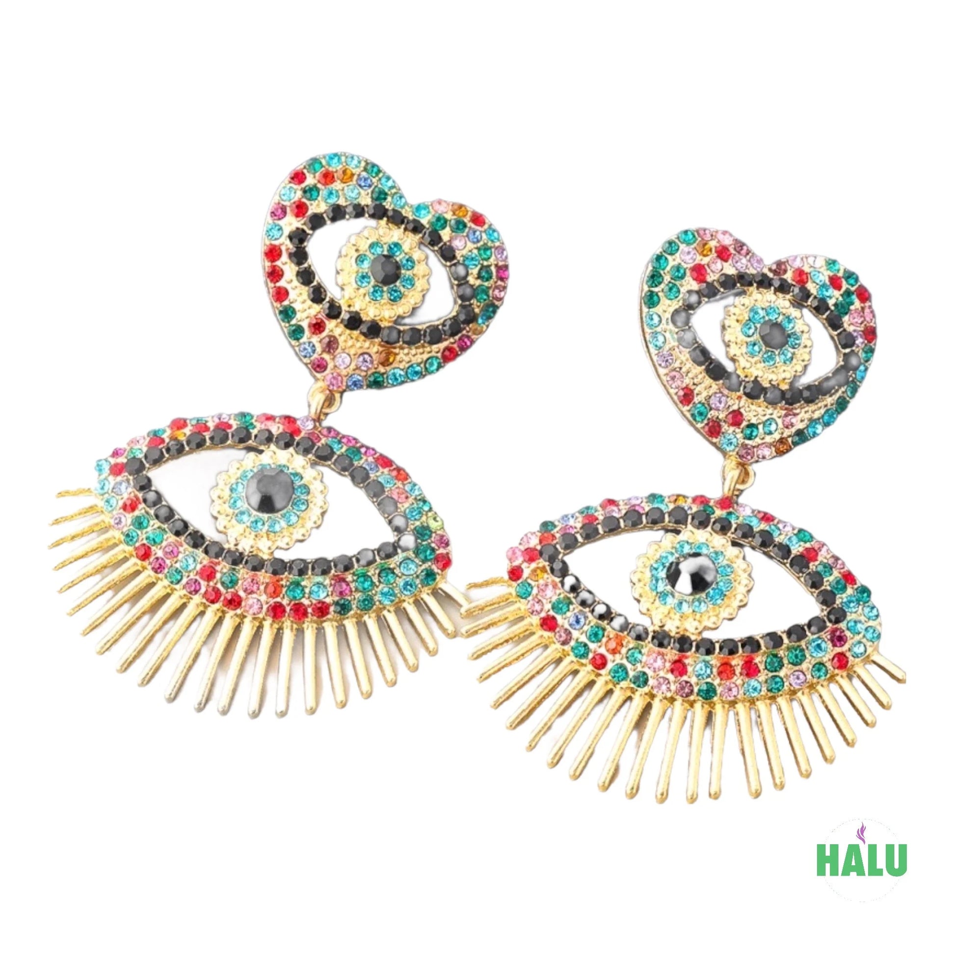 Rhinestone Evil Eye Heart Earrings