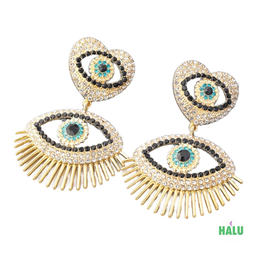 Rhinestone Evil Eye Heart Earrings